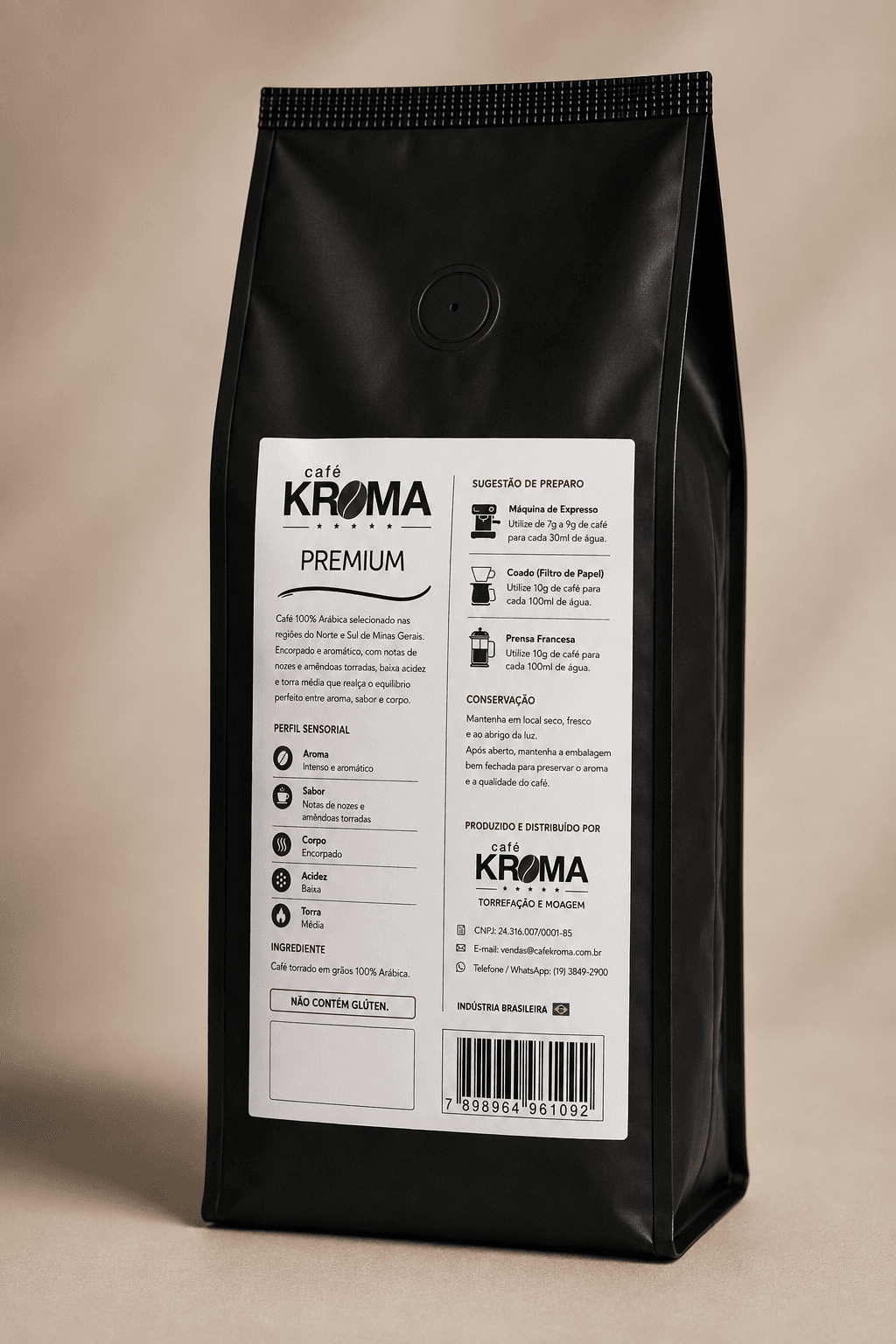 Café Kroma Premium 1 kg — verso da embalagem