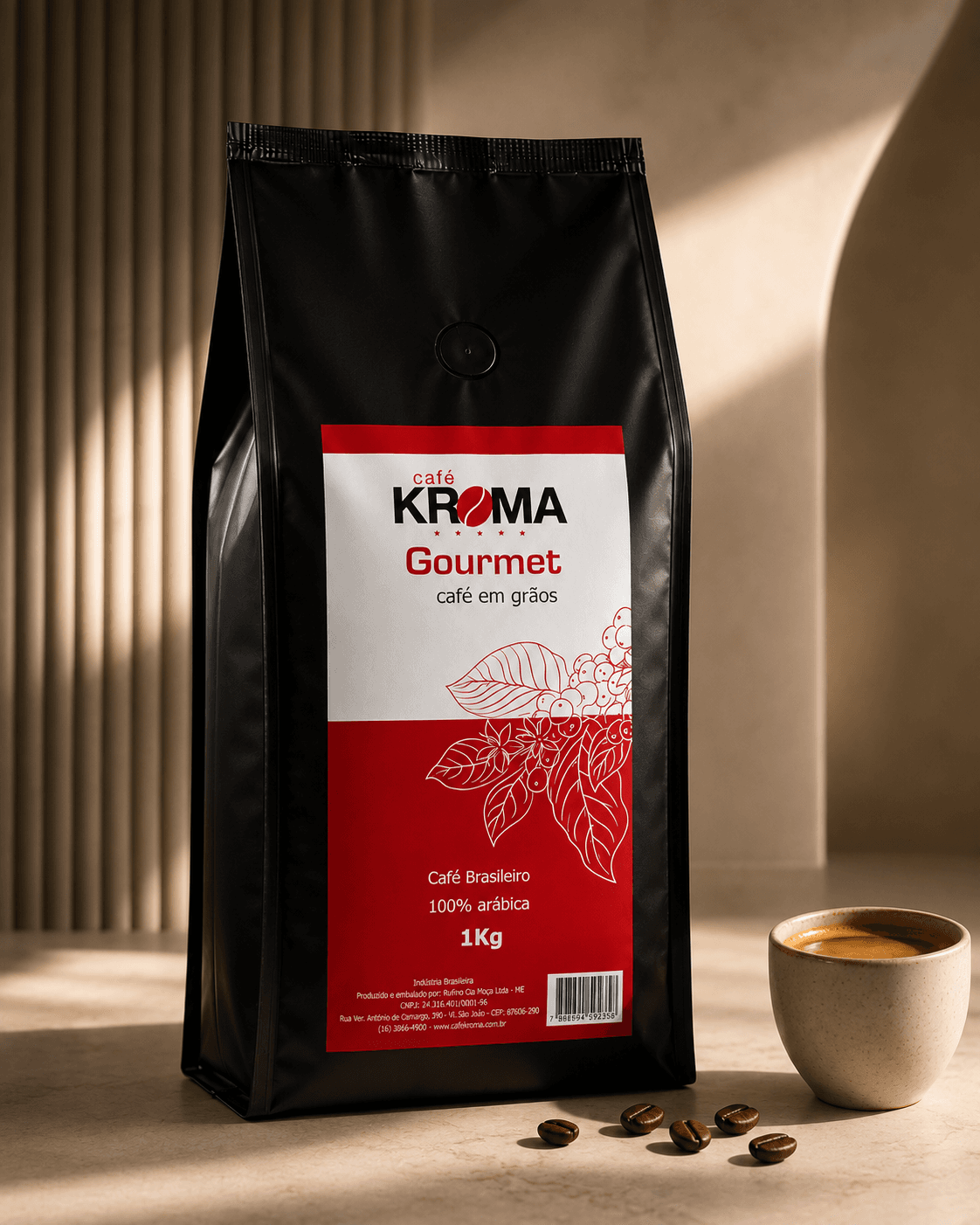 Hero arquitetônico do Café Kroma Gourmet